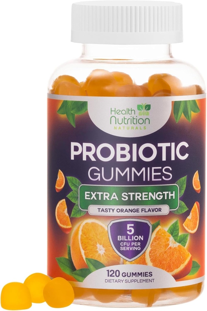 Gommies probiotiques 5 milliards CFU - Différentes souches probiotiques pour la santé digestive et Gummy de soutien pour les femmes, les hommes et les enfants, Supplément probiotique quotidien pour le soutien immunitaire, non-OGM, végétalien, 120 Gummes
