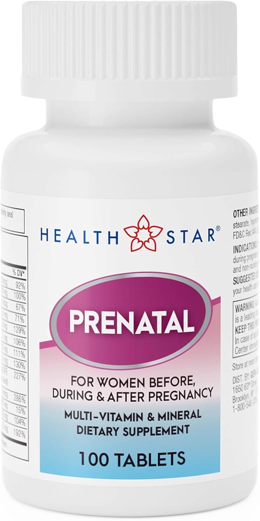 Santé Star Vitamines prénatales pour les femmes avant, pendant et après la grossesse Multivitamines prénatales-postnatales avec acide folique et minéraux pour le soutien de la grossesse