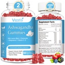 2 Pack Gummies Ashwagandha pour les femmes hommes, sans sucre supplément de Gummies Ashwagandha biologique pour la détente équilibre de restauration, Vegan sans gluten, 120 comte
