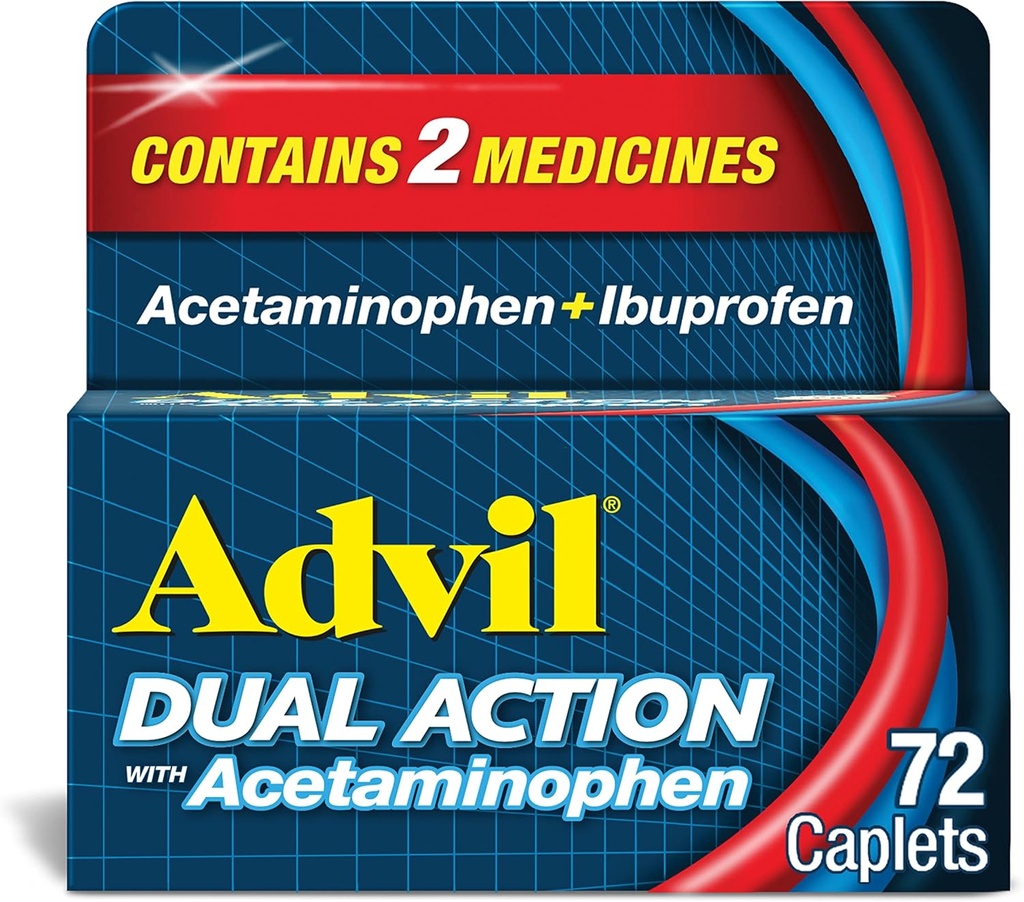 Caplets enduits à double action avec l'acétaminophène, 250 Mg d'Ibuprofène et 500 Mg d'acétaminophène par dose (2 équivalents de dose) pour 8 heures de soulagement de la douleur - 72 Compte