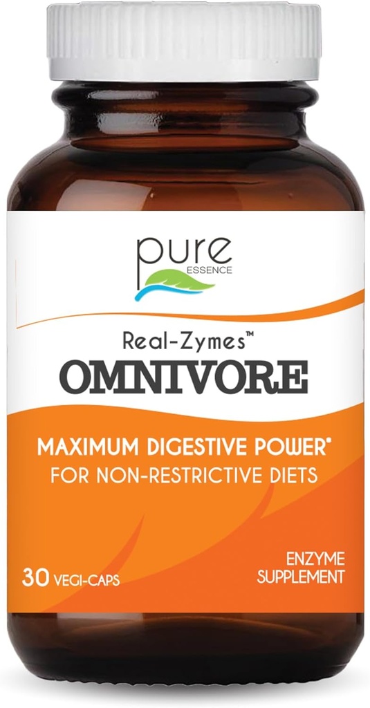 Real-ZymesTM OMNIVORE Supplément aux enzymes digestives avec des probiotiques pour une meilleure digestion - Support naturel pour soulager les ballonnements, le gaz, le blaireau, la diarrhée, la constipation, l'IBS, etc. - 30 capsules