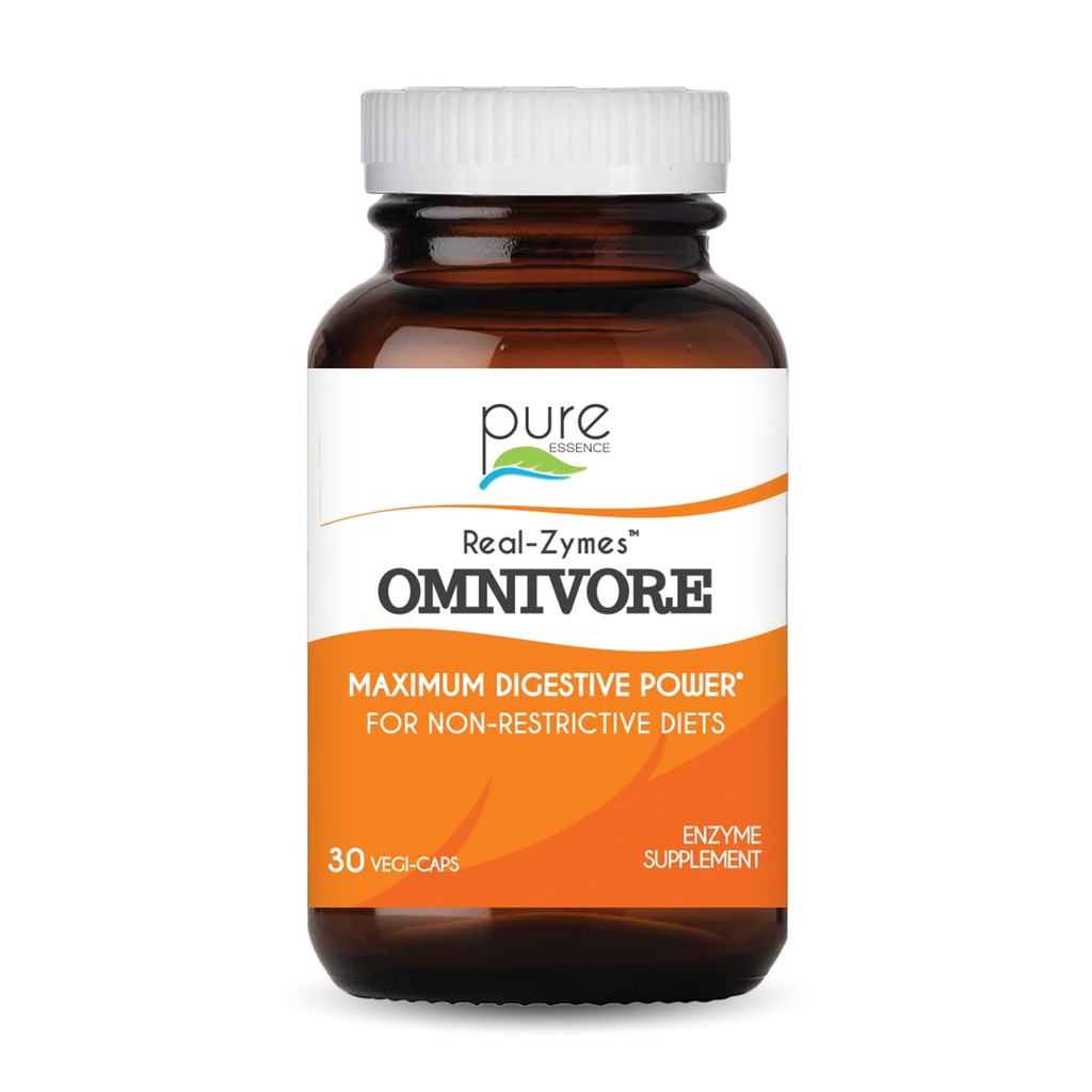 Real-ZymesTM OMNIVORE Supplément aux enzymes digestives avec des probiotiques pour une meilleure digestion - Support naturel pour soulager les ballonnements, le gaz, le blaireau, la diarrhée, la constipation, l'IBS, etc. - 30 capsules
