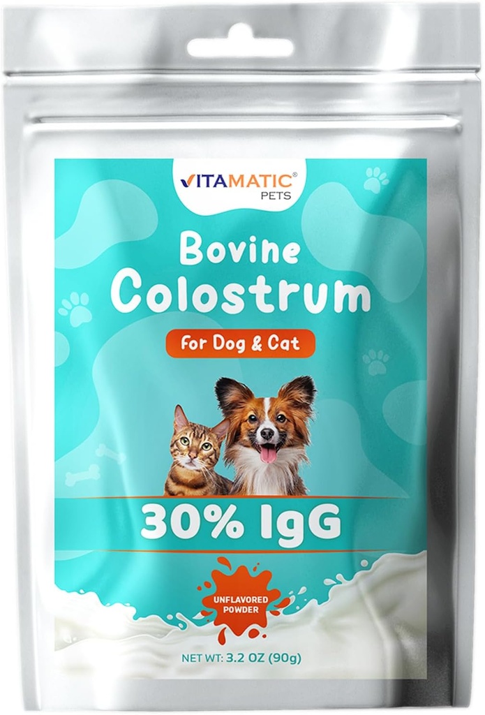 Colostrum bovin vitamatique pour chiens et chats, 90 Grams, 30% Immunoglobulines, herbe Fed