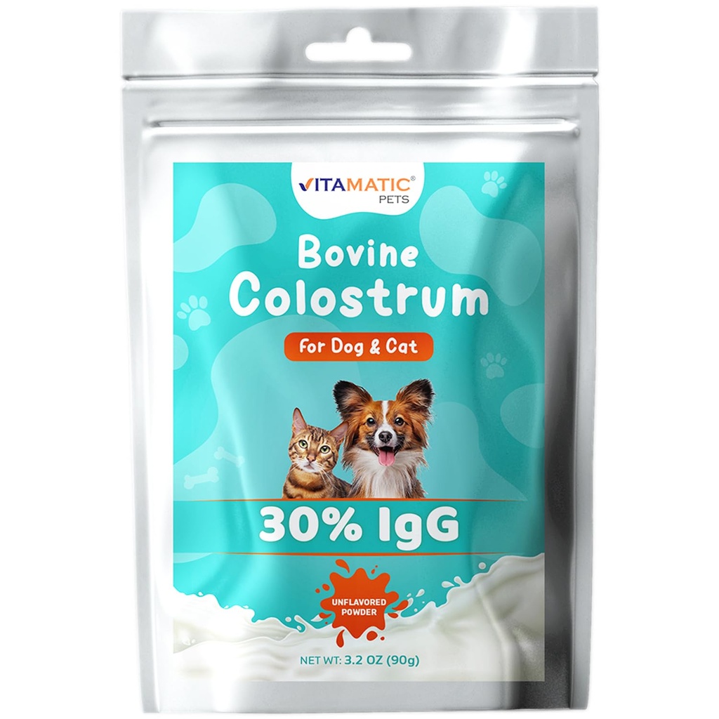 Colostrum bovin vitamatique pour chiens et chats, 90 Grams, 30% Immunoglobulines, herbe Fed