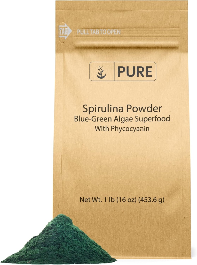 PURE ORIGINAL INGRÉDIENTS Spiruline poudre (1 lb) Algae verte Superfood avec Phycocyanine