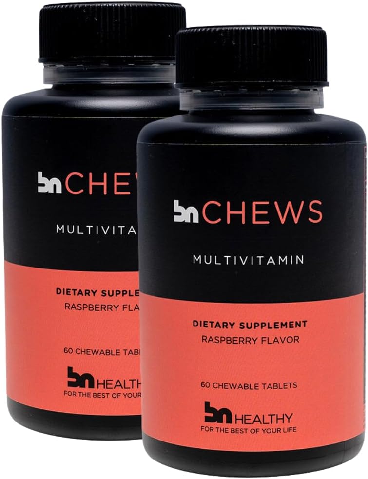 BNHealthy Chewable 2 Pack Multivitamine bariatrique avec fer, vitamine B12, délicieuse saveur de framboise – 120 Ct – 60-120 jours d'approvisionnement.