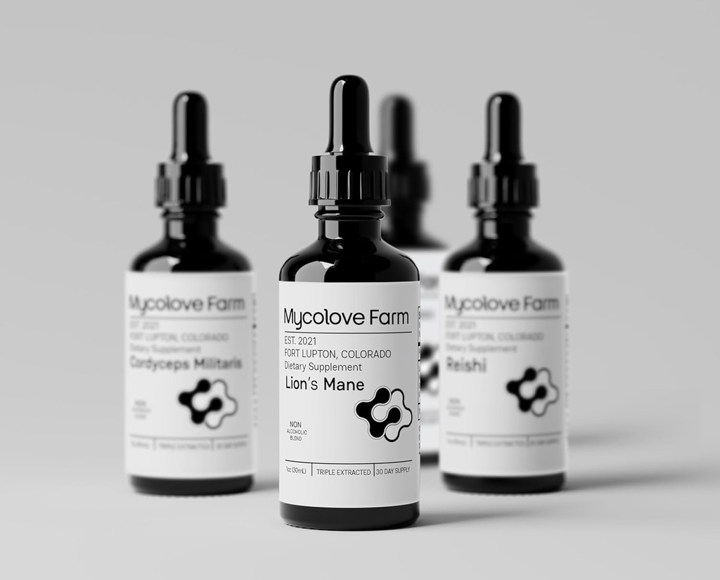 Mycolove Farm MycoSymbiotic Mushroom & Herb Tinctures for Mind and Body System Support, 4 Set - 1oz