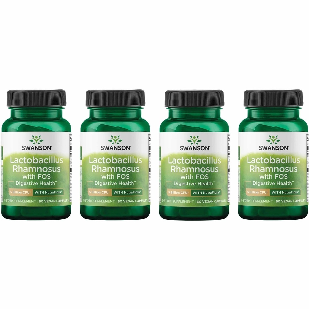 Swanson Lactobacillus Rhamnosus avec FOS - Supplément probiotique soutient la santé digestive - 5 milliards CFU - favorise la santé des tracts de l'IG pendant les voyages - (60 capsules veggie) Pack