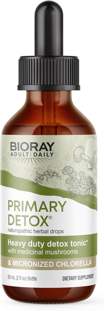 Détox primaire quotidien BIORAY - 2 fl oz - avec champignons médicinaux et Chlorella micronisée - biologique, non OGM, végétarienne, sans gluten - Env. 15 Services
