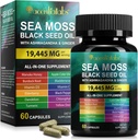 Huile de graines noires de mousse de mer, huile de graines noires de mousse de mer Capsules de gingembre Ashwagandha avec vitamines Bladderwrack, racine de dard et plus, 60 capsules