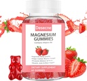 Magnésium Glycinat Gommies pour adultes Enfants avec vitamine B6, Fraise Flavor Calme Supplément Magnésium, Citrate de magnésium pour le sommeil, 60 Gommies par bouteille