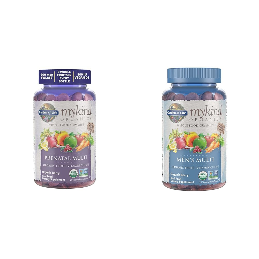 Jardin de la vie Organiques Gommies Prénatales Multivitamine avec Vitamine D3, B6, B12 & Bios Vitamines Gommy Homme Multi Berry, 120 Compte