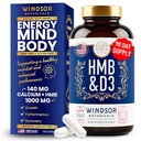 Supplément HMB et vitamine D3 - B-Hydroxy B-méthylbutyrate 1000 MG Suppléments HMB pour hommes et femmes plus calcium, vitamine D 3 - Croissance musculaire, force, performance, récupération - 90 jours, 180 capsules.