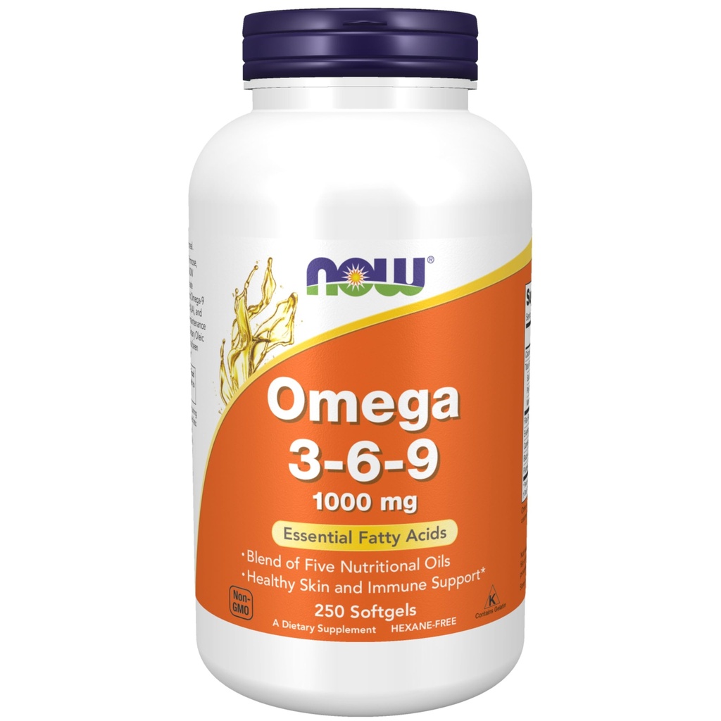 MAINTENANT compléments alimentaires, Omega 3-6-9 1000 mg avec un mélange de graines de lin, Primrose du soir, canola, Currant noir et huiles de graines de citrouille, 250 softgels