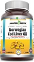 Amazing Omega Norwegian Cod Liver Oil 1250 Mg Softgels Supplement: Omega-3, EPA, DHA, Vitamine A, Vitamine D & Vitamine E (Lemon)