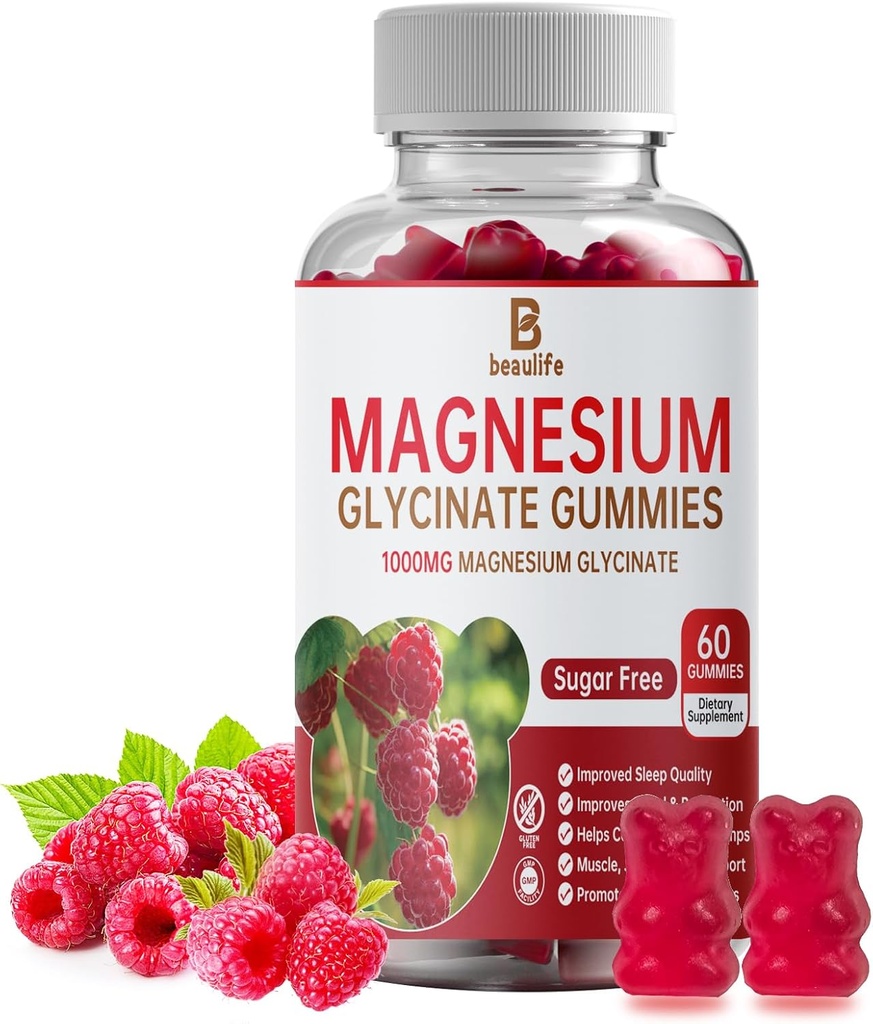 Glycinat de magnésium, Supplément de magnésium, Glycinat de magnésium, Vitamine C, D, B12, CoQ10, pour l'humeur calme et les muscles, Sommeil, pour les adultes, 60 glycies