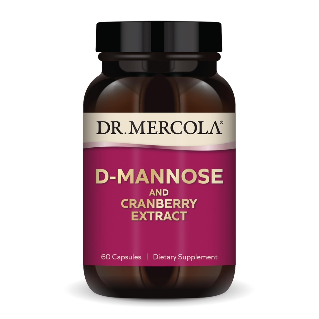 Dr. Mercola D-Mannose et extrait de canneberge, 30 portions (60 capsules), supplément alimentaire, soutient la santé urinaire, non-OGM