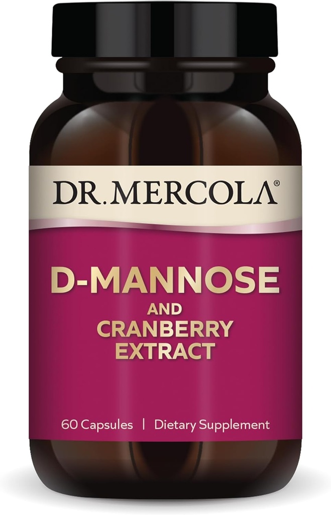 Dr. Mercola D-Mannose et extrait de canneberge, 30 portions (60 capsules), supplément alimentaire, soutient la santé urinaire, non-OGM