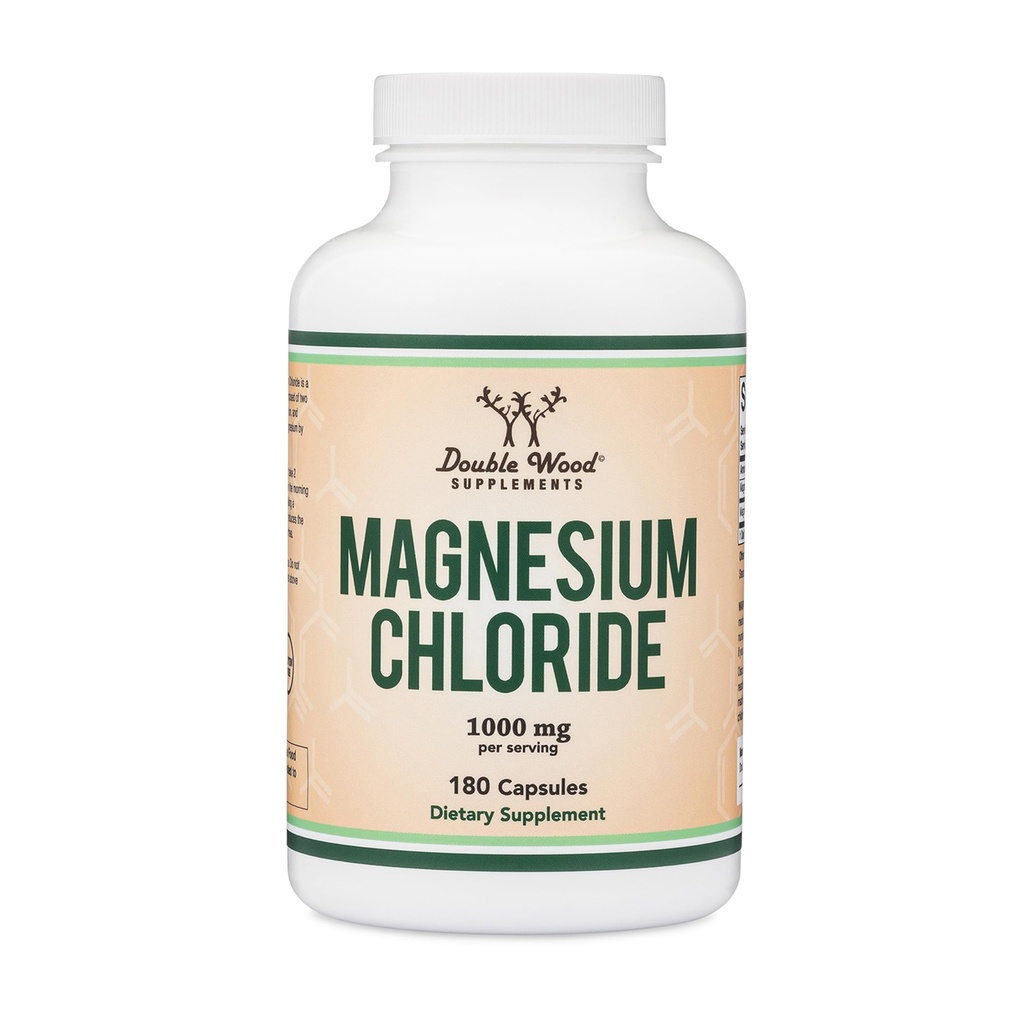 Chlorure de magnésium (Cloruro De Magnesio) - 180 capsules, 1 000 mg par portion, soutient la santé digestive et osseuse - sans OGM et sans gluten par des suppléments en double bois