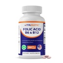 Acide folique vitamatique, vitamine B12 & B6 – 180 comprimés à dissolution rapide Santé cardiaque, production d'énergie et soutien des globules rouges