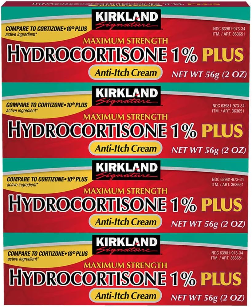 Kirkland Signature Crème hydrocortisone à résistance maximale 1% avec aloe, 2 onces (paquet de 4)