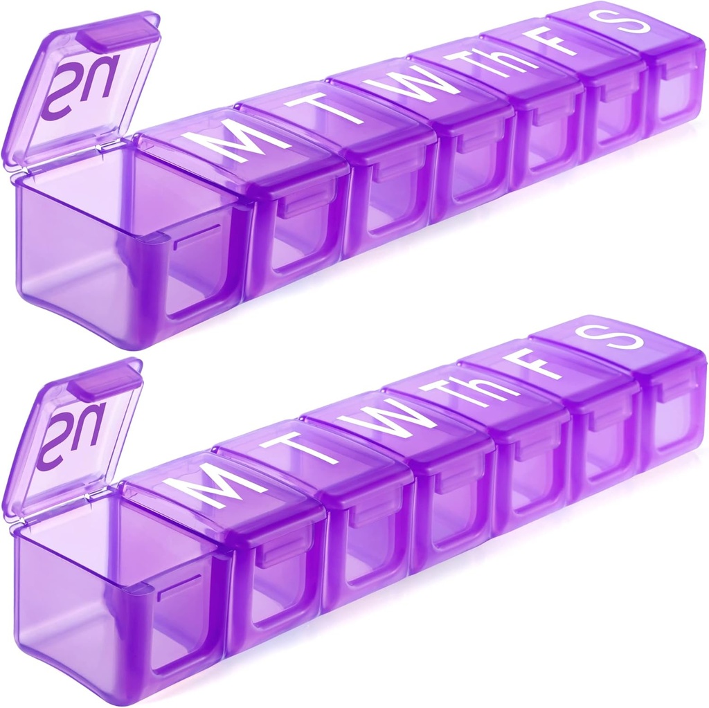 2 Pack Extra Large Weekly Pill Organizer, BPA Free Pill Box 7 Day avec XL Compartiment pour les huiles de poisson, Travel Friendly Medicine Organizer Pill Case pour les vitamines, Suppléments