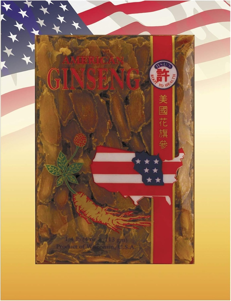 HSU’s Ginseng SKU 0146-4 | American Red Slices | Cultivated Five Years Red American Ginseng | 许氏花旗参 | 4 oz Box, 西洋参