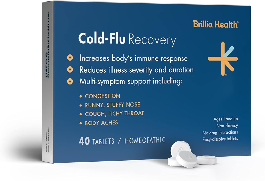Santé de Brillia - Récupération du rhume - 40 comprimés - Soulagement homéopathique du rhume - Soulagement cliniquement prouvé pour le rhume, la grippe et la toux - pour les adultes et les enfants