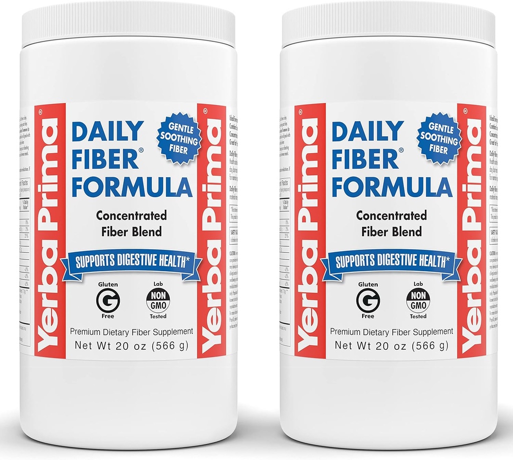 Formule de fibre quotidienne de Yerba Prima - poudre de 20 oz (paquet de 2) - Mélange concentré non aromatisé de mousses solubles/insolubles de graines de Psyllium, Acacia Gum, supplément de fibre de pomme - Nettoyant de colonies de régularité