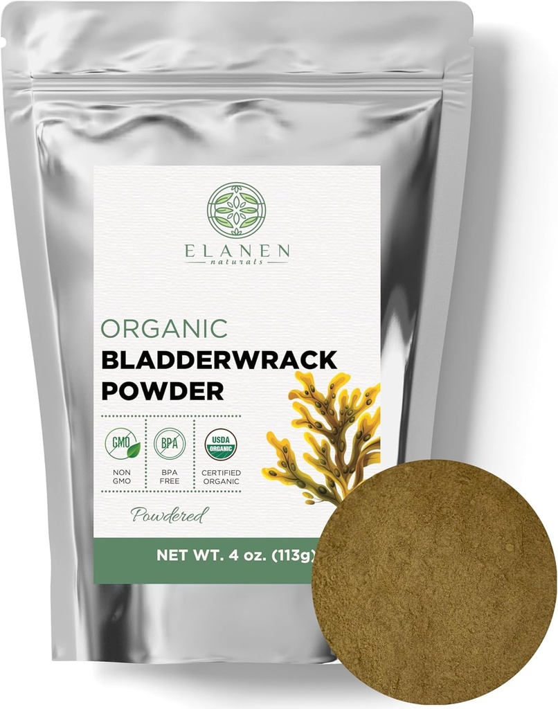 Elanen Naturals Bio Bladderwrack poudre 4 oz (113g) de France, USDA certifié biologique Kelp Bladderwrack Herbe, Fucus Bladder poudre Bladderack supplément