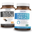Omega 7 Softgels & Black Seed Oil (3-Meth Supply) Ensemble de mélanges Omega Glow - Omega-7 purifiés Softgels (90 Softgels) Anchois péruvien et huile de graines noires (180 capsules) Huile pressée à froid
