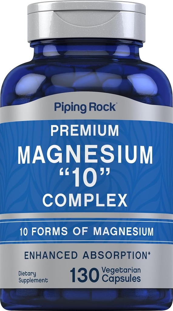 Piping Rock Magnésium 10 dans un complexe de 130 capsules de supplément pour les hommes et les femmes de Végétarien, non-OGM, sans gluten