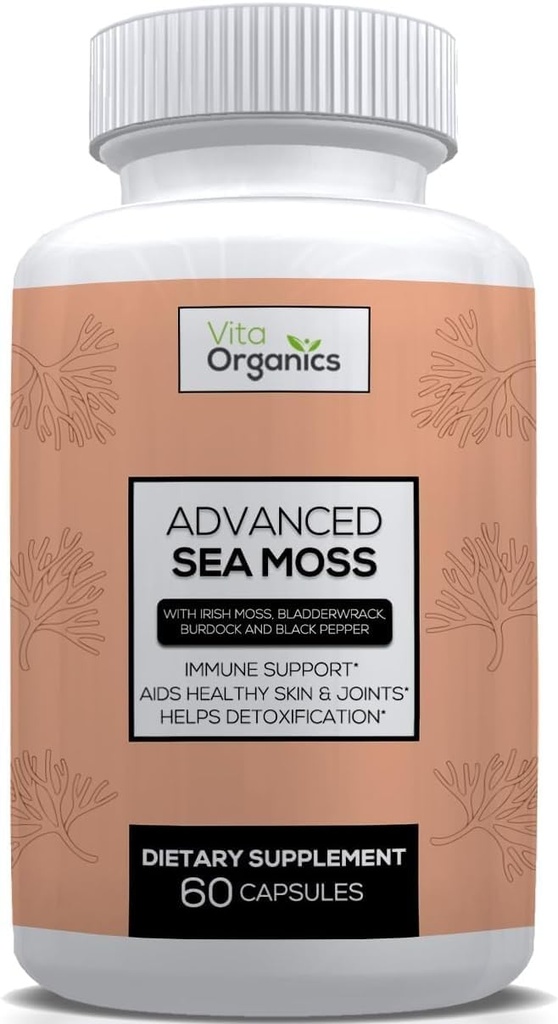 Mousse de mer avancée, formule avancée de mousse de mer, supplément de mousse de mer premium, pilules de mousse de mer, supplément de mousse de mer, Capsules de mousse de mer irlandaise & Organic Bladderwrack & Burdock, & Extrait de poivre noir, Seamoss