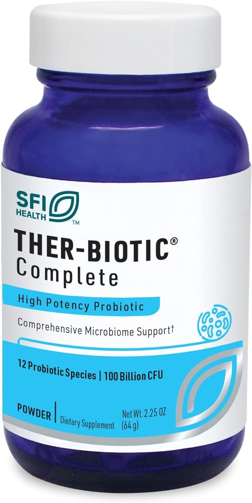 Klaire Labs SFI Health Ther-Biotic Complete Probiotic Powder - 100 milliards CFU - Probiotiques masculins et féminins pour la santé digestive et le soutien immunitaire - Sans lait, hypoallergénique (60 portions, 64g)