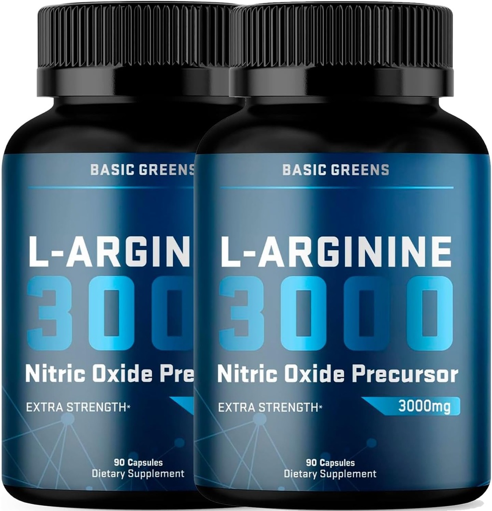 L-Arginine 3000mg Supplément d'oxyde nitrique pour les hommes et les femmes – Capsules Vegan non OGM avec racine de betterave pour la circulation, l'endurance, l'énergie, l'endurance, la performance et l'entraînement – 90 capsules