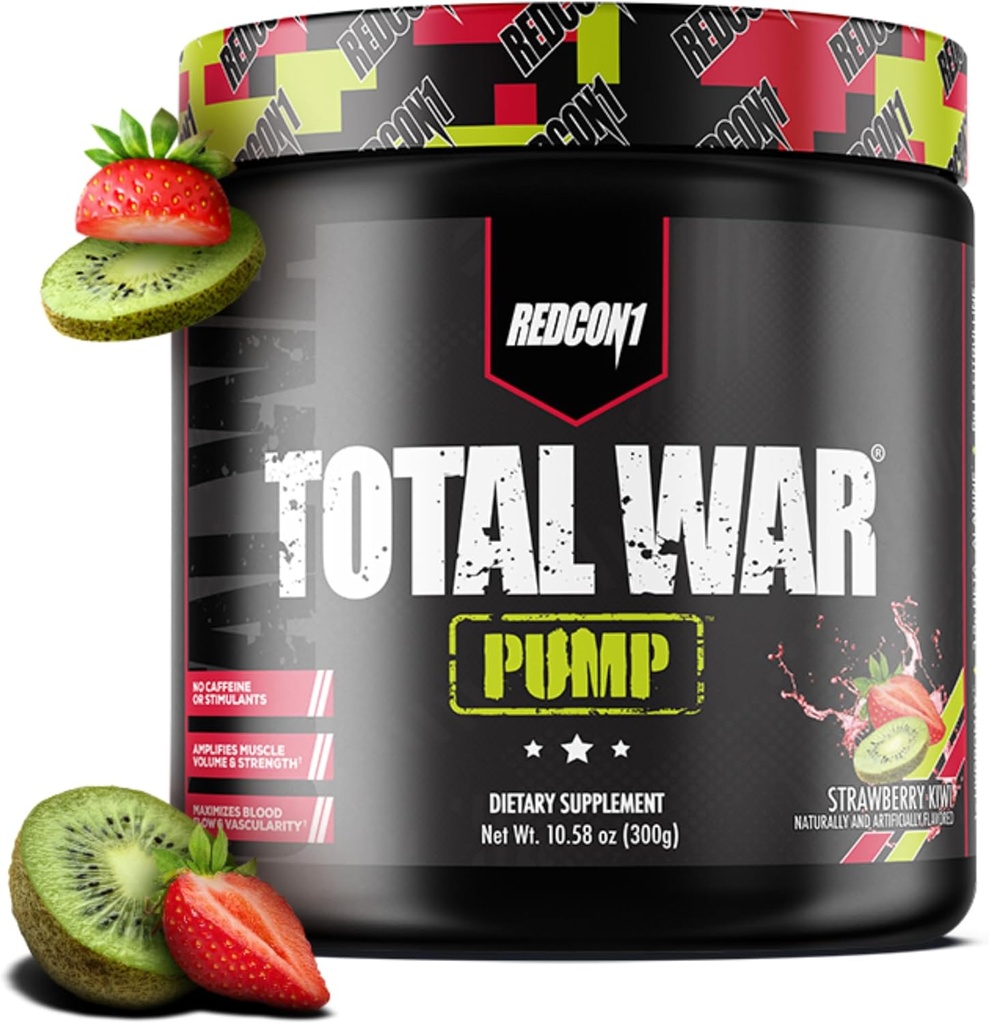 REDCON1 Poudre de préentraînement sans Stim et caféine pour femmes et hommes - Pompe de guerre totale - avec L-Citrulline, Beta Alanine et plus - entraînement à tout moment de la journée - Strawberry Kiwi (10.58 oz)