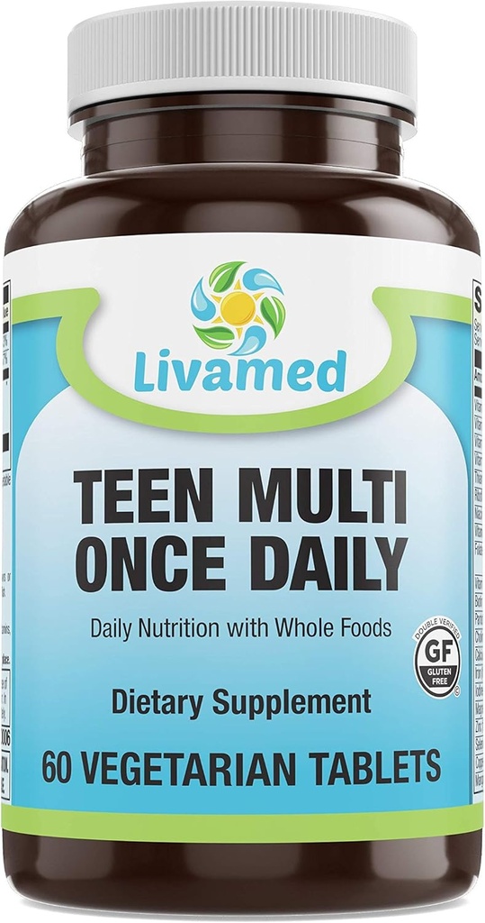 Natural Food Rich Teen Multivitamin Supplement – Minerals and Herbs for Teenage Boys & Girls Health, Immune & Energy Boost- Supplement for Active Kids Optimal Health and Wellbeing – Vegetarian 60 Tabs