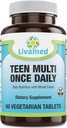 Complément multivitamine pour adolescents naturel riche en nourriture – Minéraux et herbes pour adolescents Garçons et filles Santé, Immune et énergie Boost- Supplément pour enfants actifs Santé optimale et bien-être – Végétarien 60 Tabs