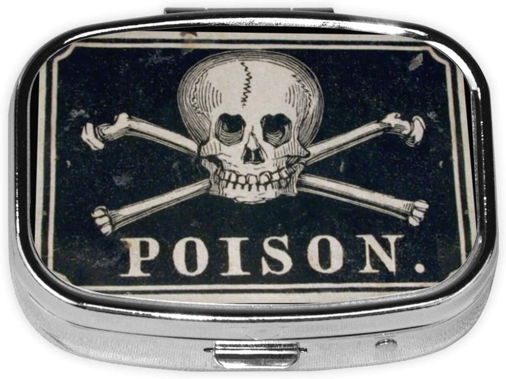 Metal 2 Compartiment Pill Organizer Travel Friendly Portable Compact Pill Box Cute Pill Case, pour les portefeuilles de poche Médecine Portable quotidienne Entreposage de comprimés de vitamine (Poison Black)