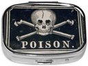 Metal 2 Compartiment Pill Organizer Travel Friendly Portable Compact Pill Box Cute Pill Case, pour les portefeuilles de poche Médecine Portable quotidienne Entreposage de comprimés de vitamine (Poison Black)