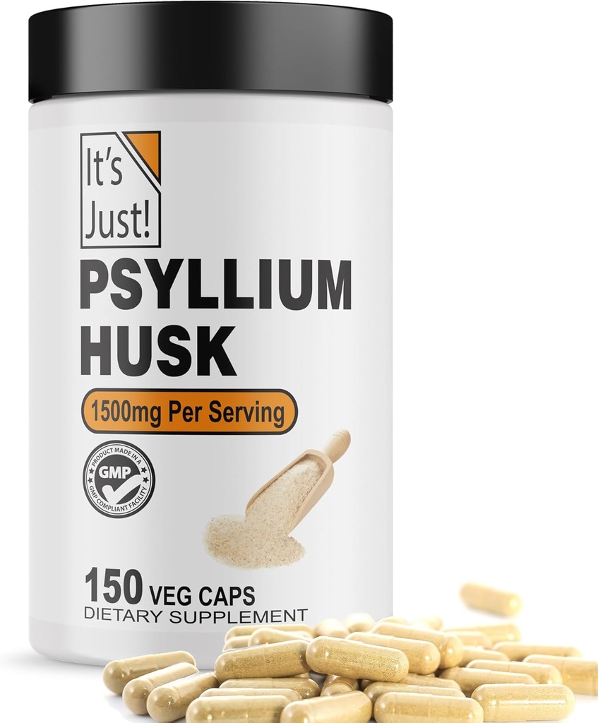 C'est juste ! - Psyllium Husk, supplément de fibre alimentaire, gélules de légumes, 1500mg par portion, 150ct bouteille (150 Nombre)