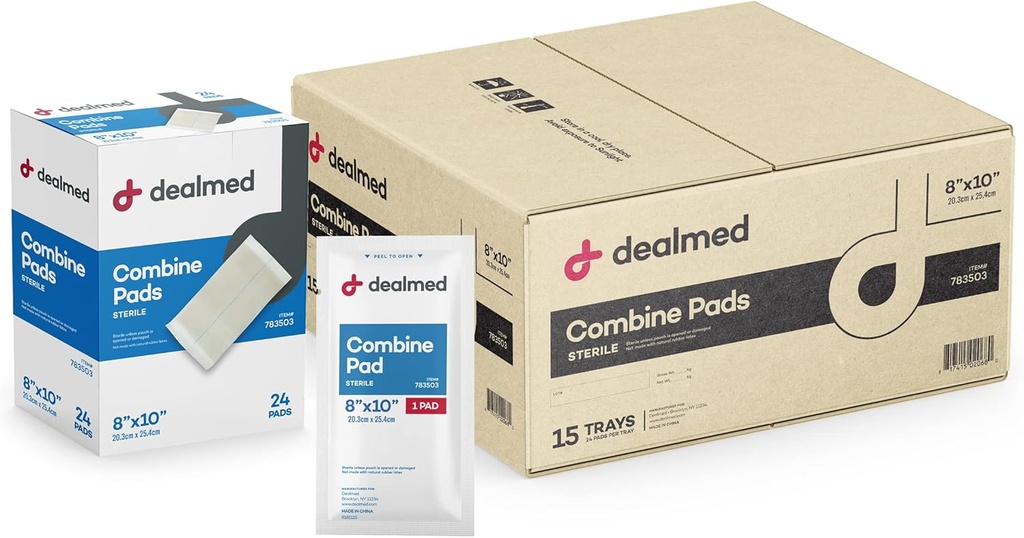 Blocs de mélange abdominaux disponibles 8"x10" (360-Case) Stérile emballée individuellement, tampons ABD, absorbants, non-adhérents pour les blessures, drainage, premiers soins, 24/Box (cas de 15)