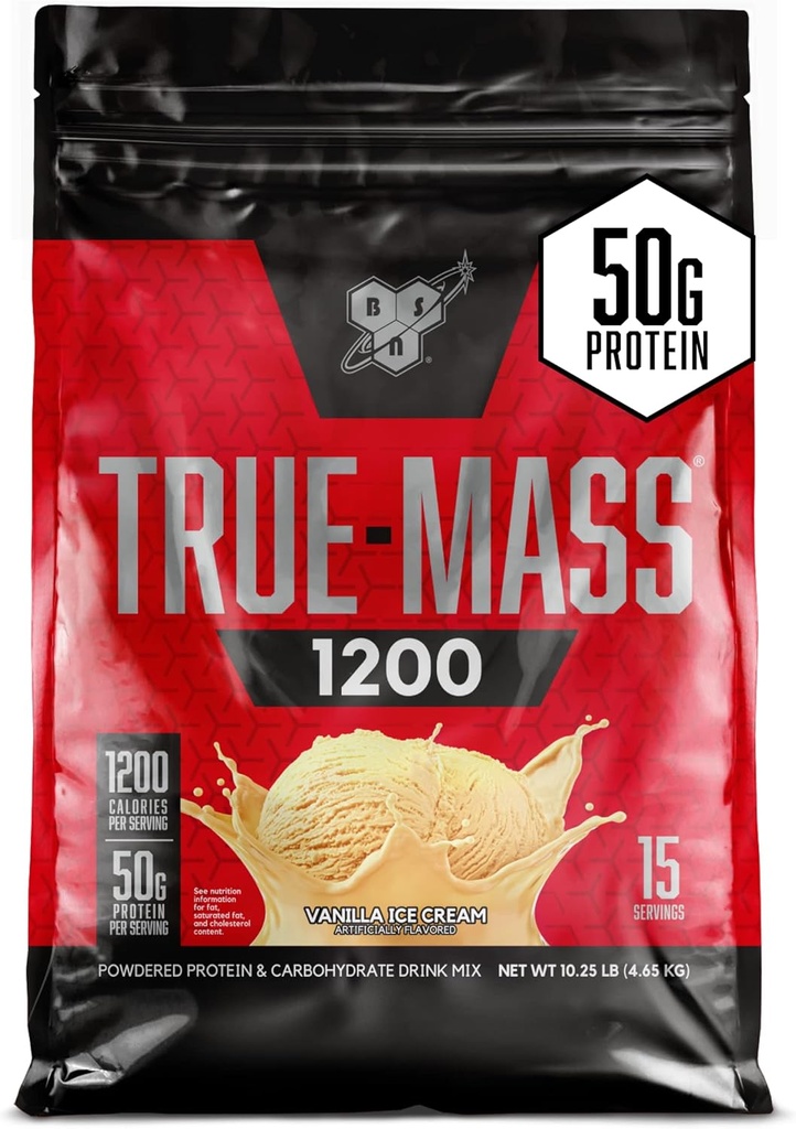 BSN TRUE-MASS gaineur de poids, masse musculaire gaineur de poudre de protéines, crème glacée de vanille, 10,25 livre