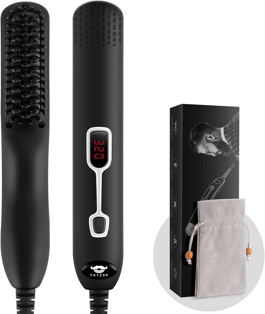 Peigne de redresseur de barbe pour les hommes - Rehaussé Professional Electric Mens Brosse chauffante de redressage de barbe Portable anti-échaudage 5 températures réglables et écran LCD avec sac de transport