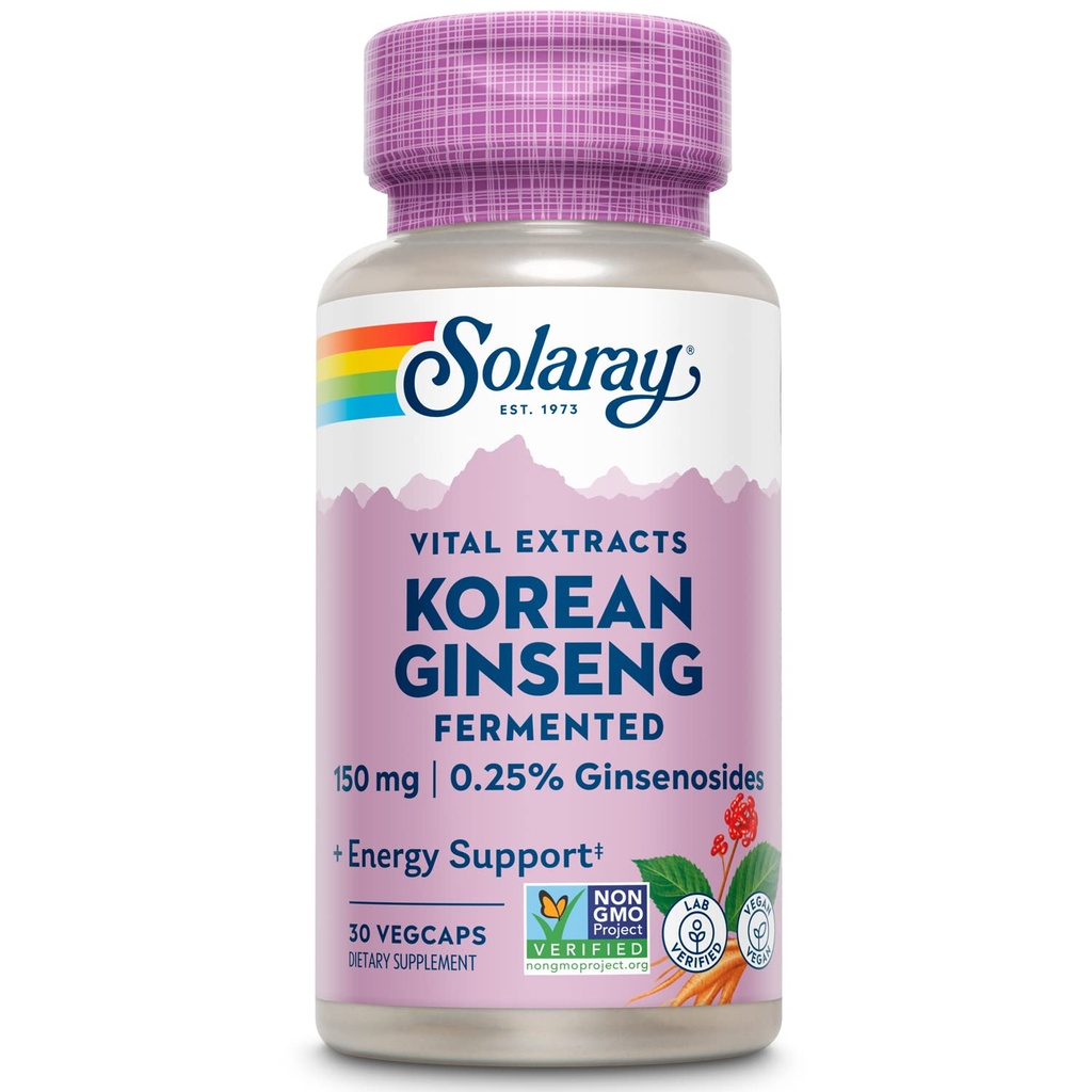 SOLARAY Extrait de racine de ginseng coréen fermenté de stress sain, énergie et support d'endurance physique