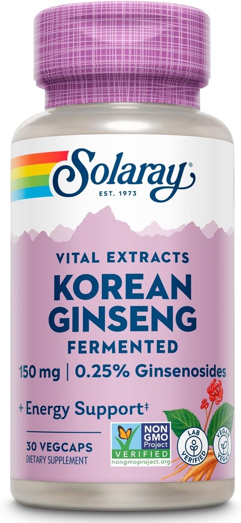 SOLARAY Fermented Korean Ginseng Root Extract | Healthy Stress, Energy & Physical Endurance Support | Vegan, Non-GMO | 30 VegCaps