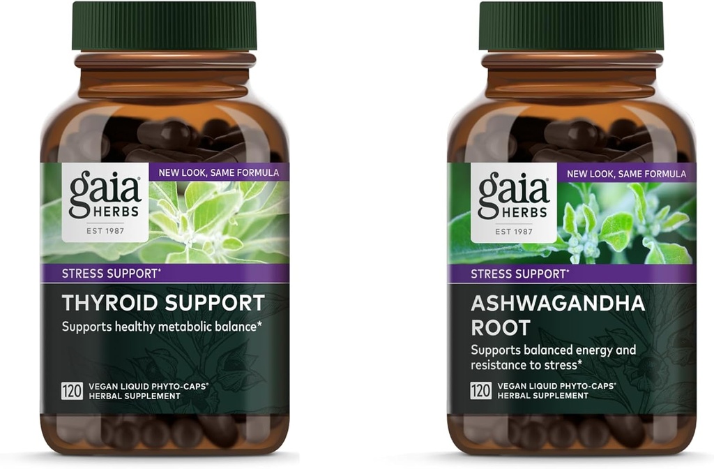 Gaïa Herbes Racine d'Ashwagandha - Fabriqué avec la racine d'Ashwagandha biologique - 120 Vegan Liquide Phyto-Capsules et Support Thyroïde - Soutenir l'équilibre métabolique sain et le bien-être global - 120 Vegan Liquide Phyto