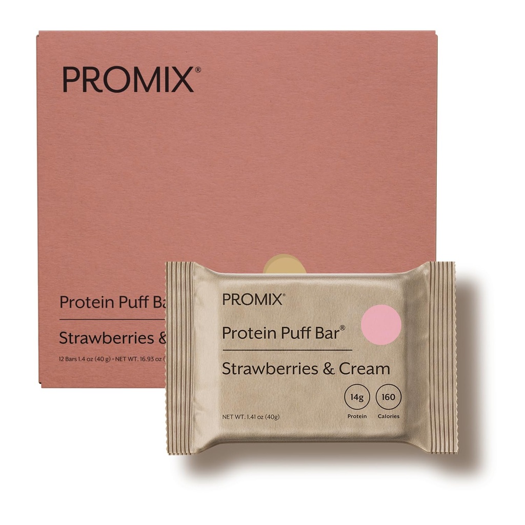 ProMix Nutrition Whey Protein Isolate Puff Bar, faible teneur en glucides Snack santé avec des blancs d'oeufs - Grass Fed, sans gluten, faible teneur en sucre, sans soja (frais et crème) - 12 barres