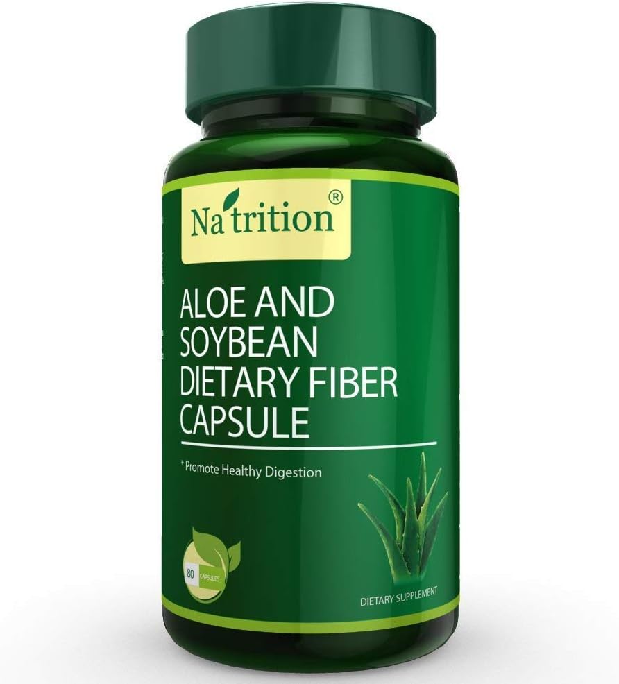 Natrition Aloe Vera Gel Extract Capsules avec la fibre alimentaire de soja – Meilleur supplément de nettoyage intestinal – Améliorer le soulagement de la digestion et de la constipation - 80 Capsules