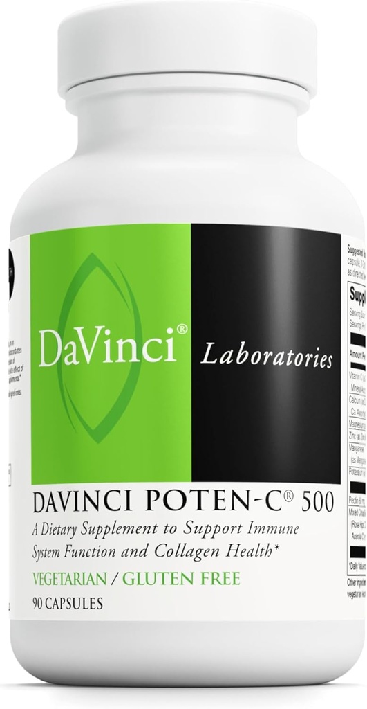 DAVINCI Labs Poten-C 500 - Supplément alimentaire pour soutenir la fonction du système immunitaire et la santé collagène* - avec la vitamine C, le calcium, le magnésium, le potassium et plus - Végétarien - Sans gluten - 90 comprimés